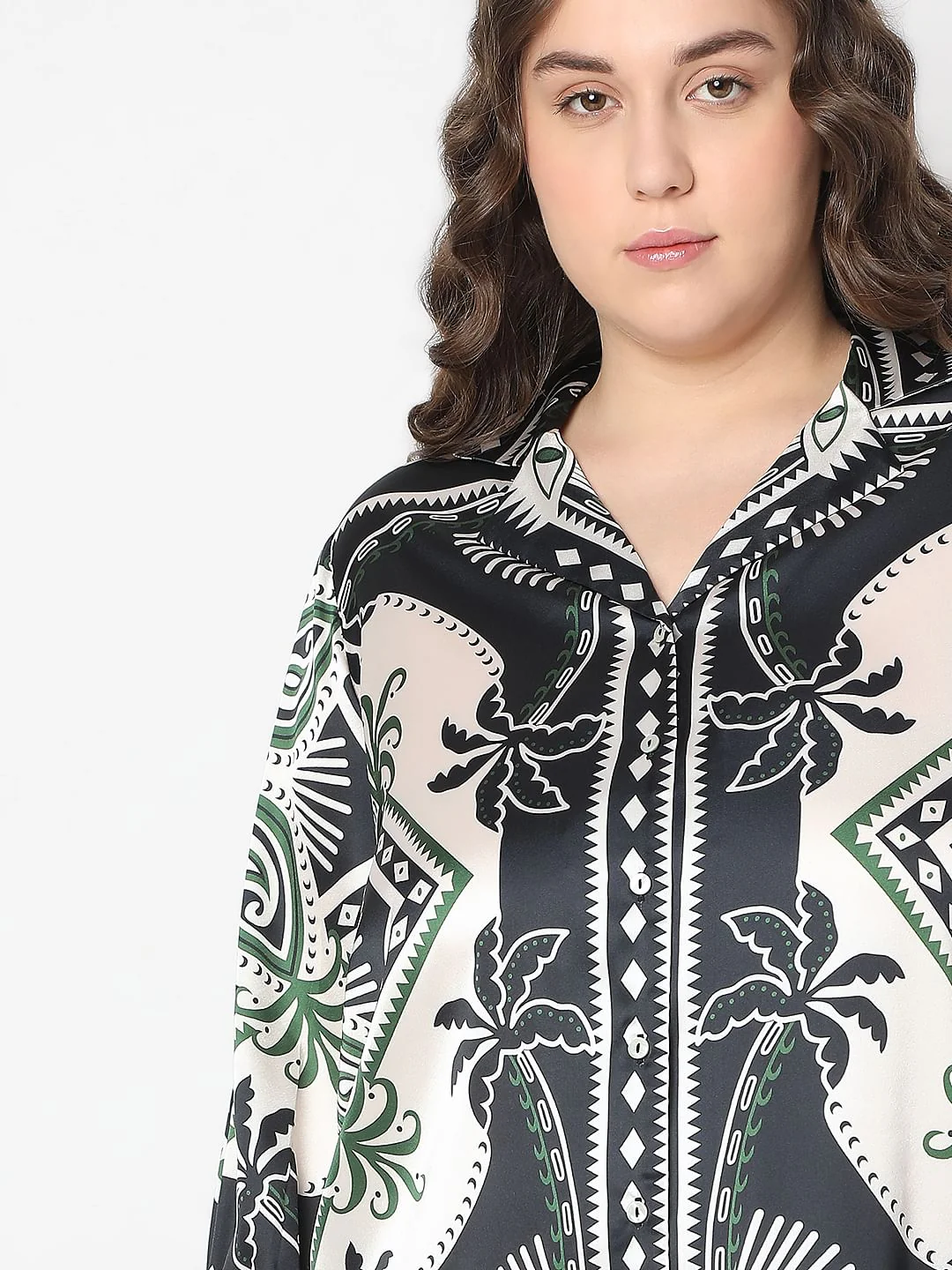 Curve Black Printed Co-Ord Set Shirt - Image 6