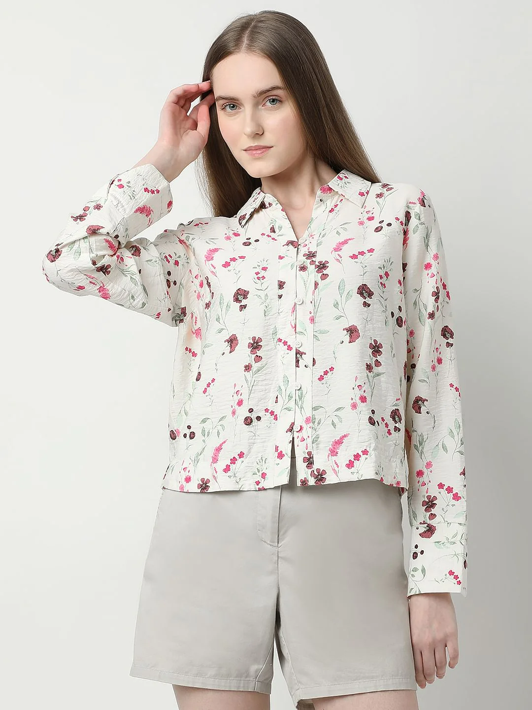 Beige Floral Print Shirt - Image 2
