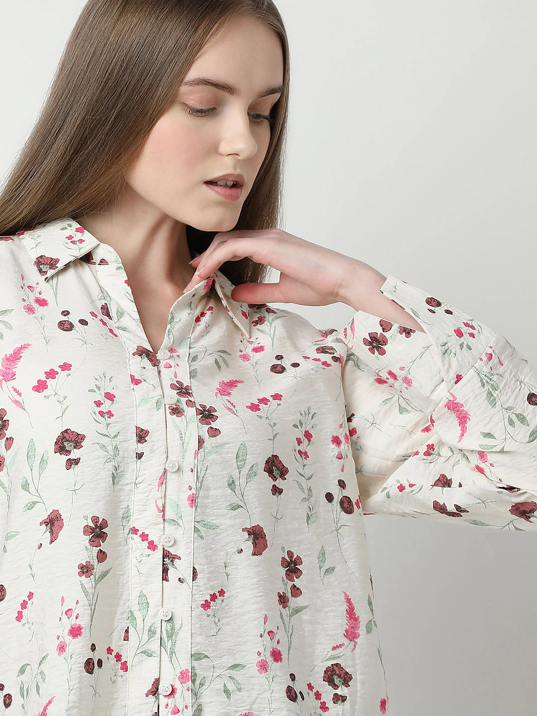 Beige Floral Print Shirt - Image 6
