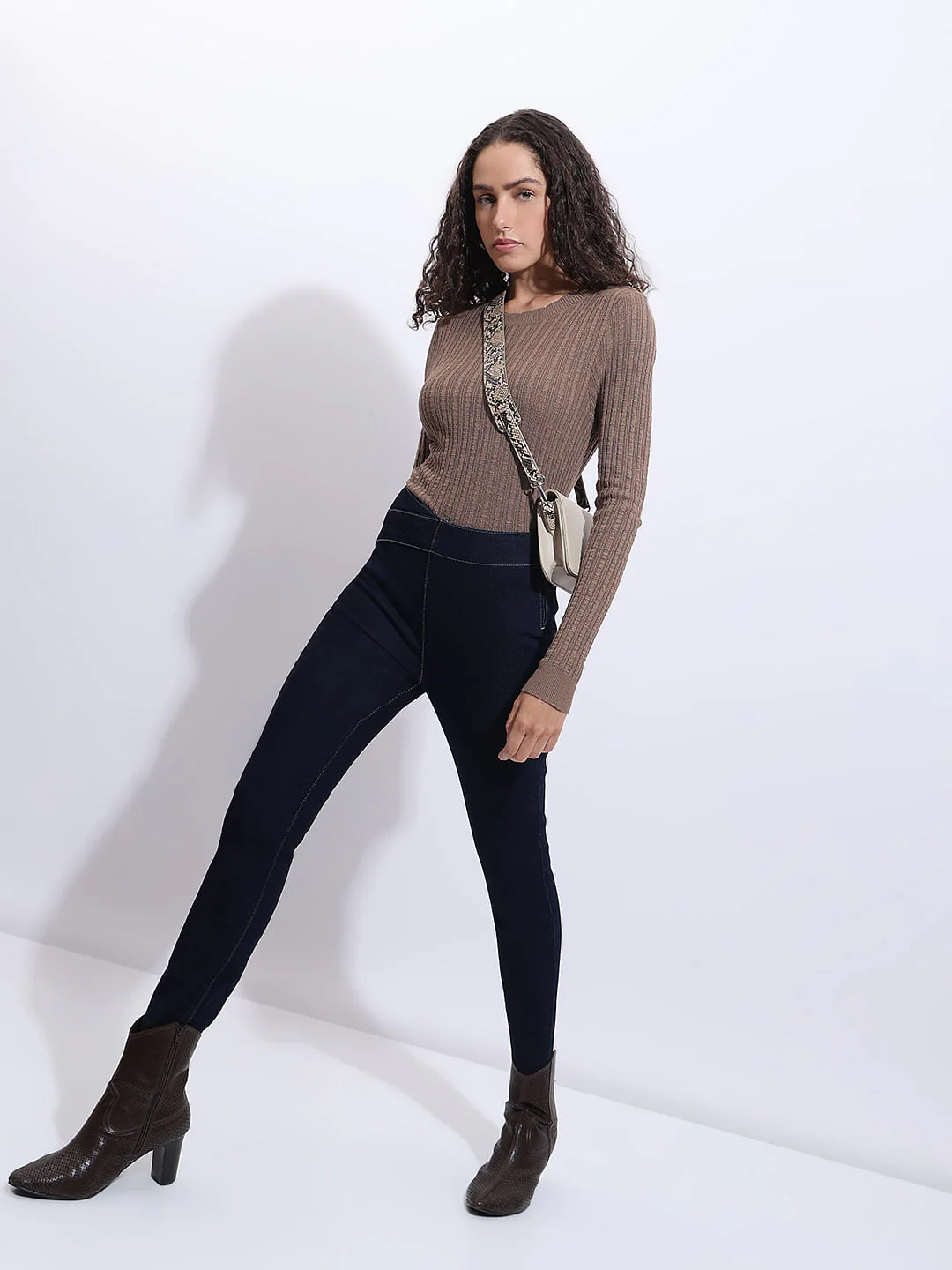 Dark Blue Cross Waist Skinny Jeans