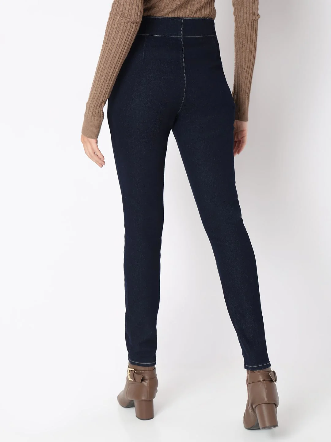 Dark Blue Cross Waist Skinny Jeans - Image 4