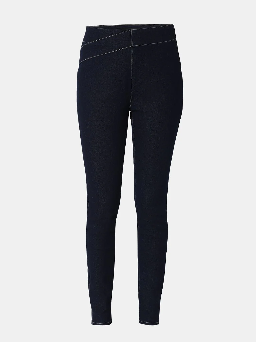 Dark Blue Cross Waist Skinny Jeans - Image 7