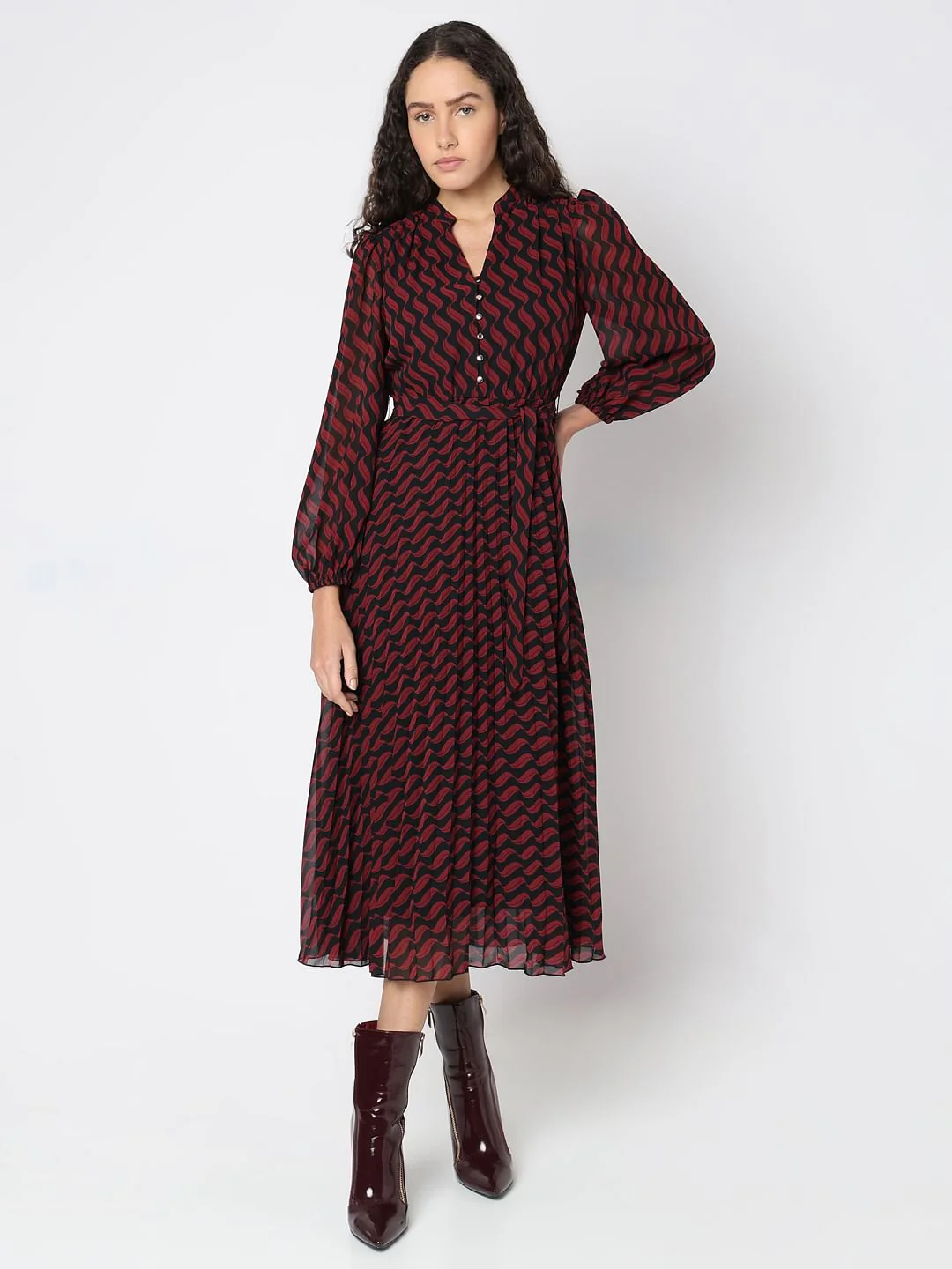 Red Printed Midi Dress - Image 2