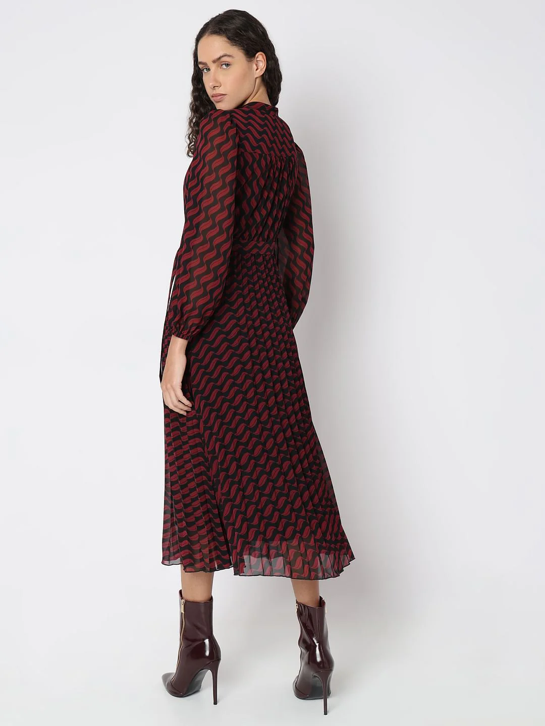 Red Printed Midi Dress - Image 4