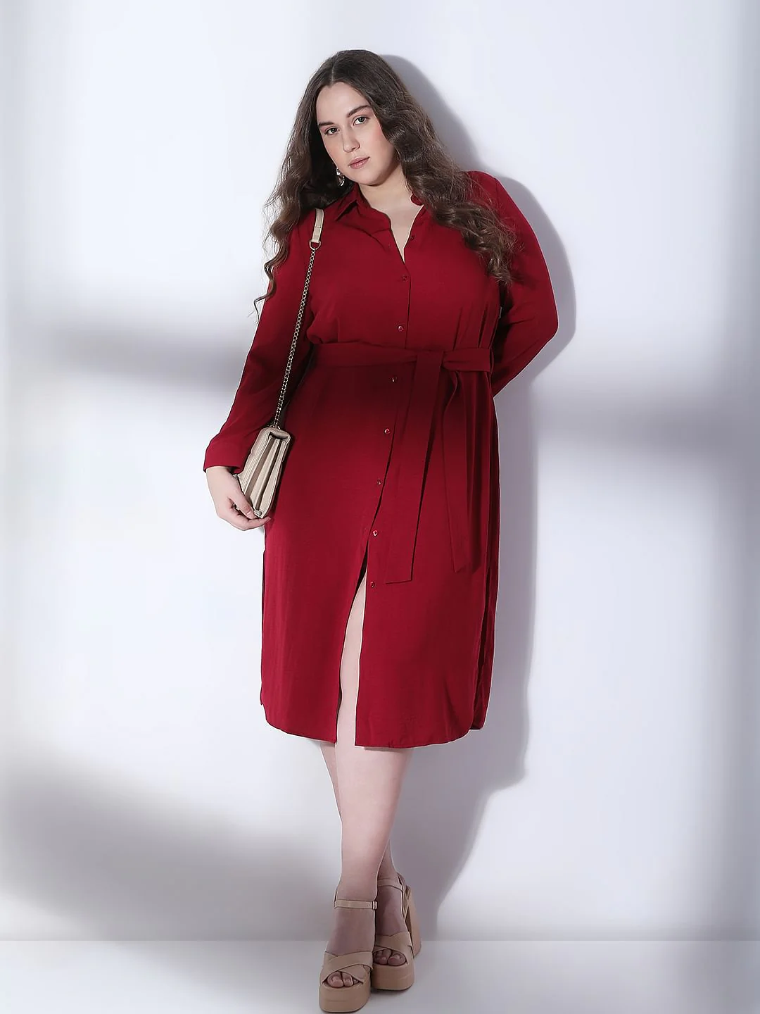 Curve Red Shirt Dress