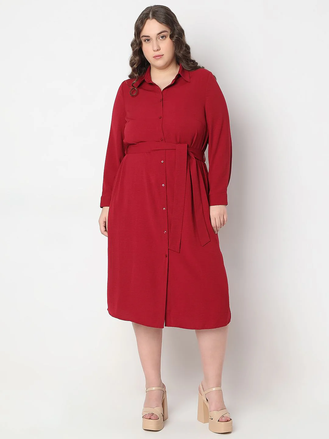 Curve Red Shirt Dress - Image 2