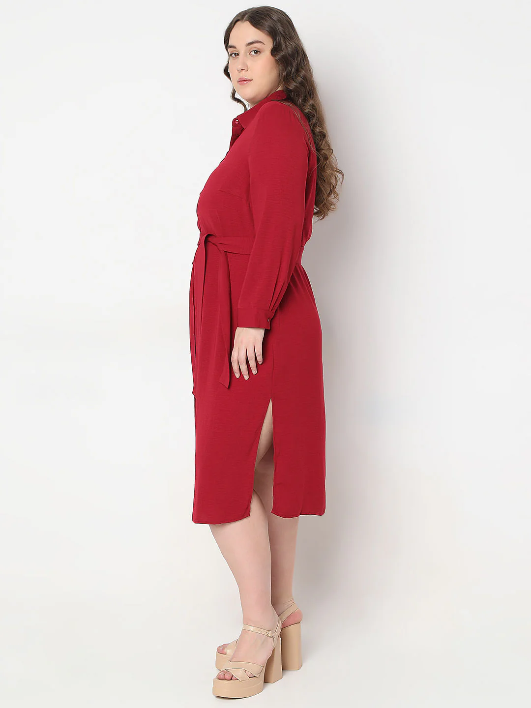 Curve Red Shirt Dress - Image 3