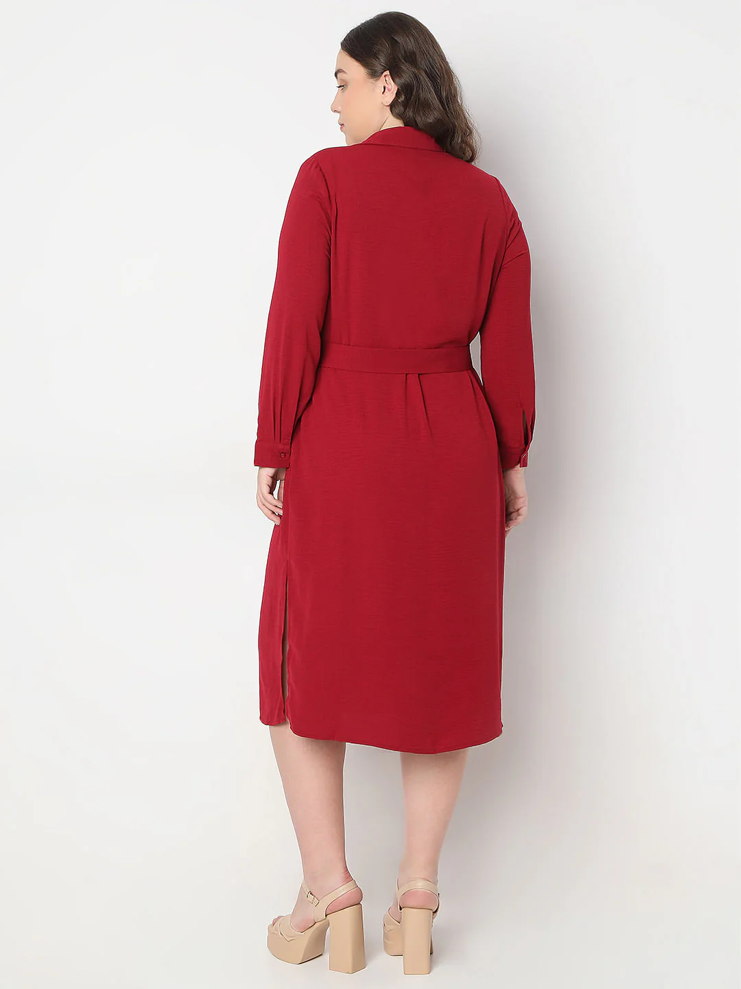 Curve Red Shirt Dress - Image 4