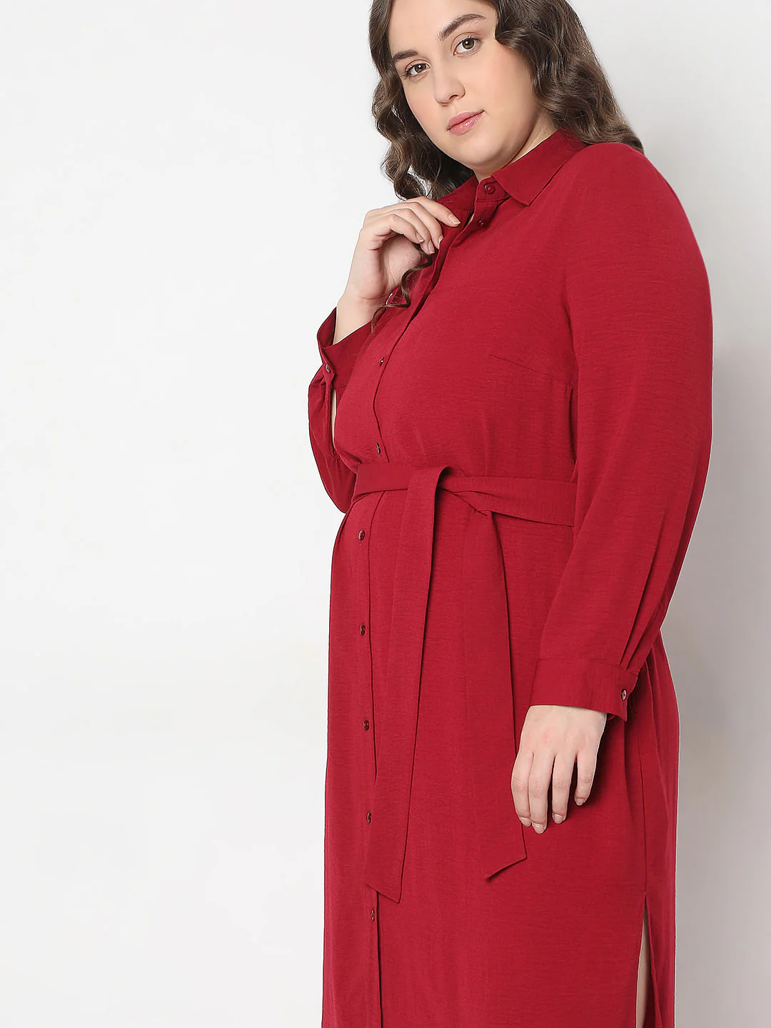 Curve Red Shirt Dress - Image 5