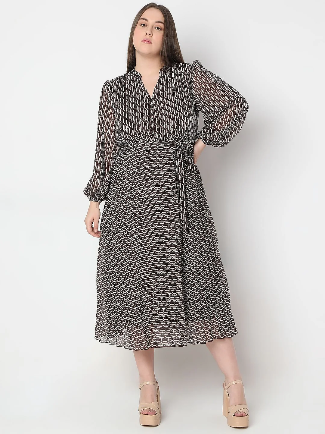 Curve Black Printed Midi Dress - Image 2