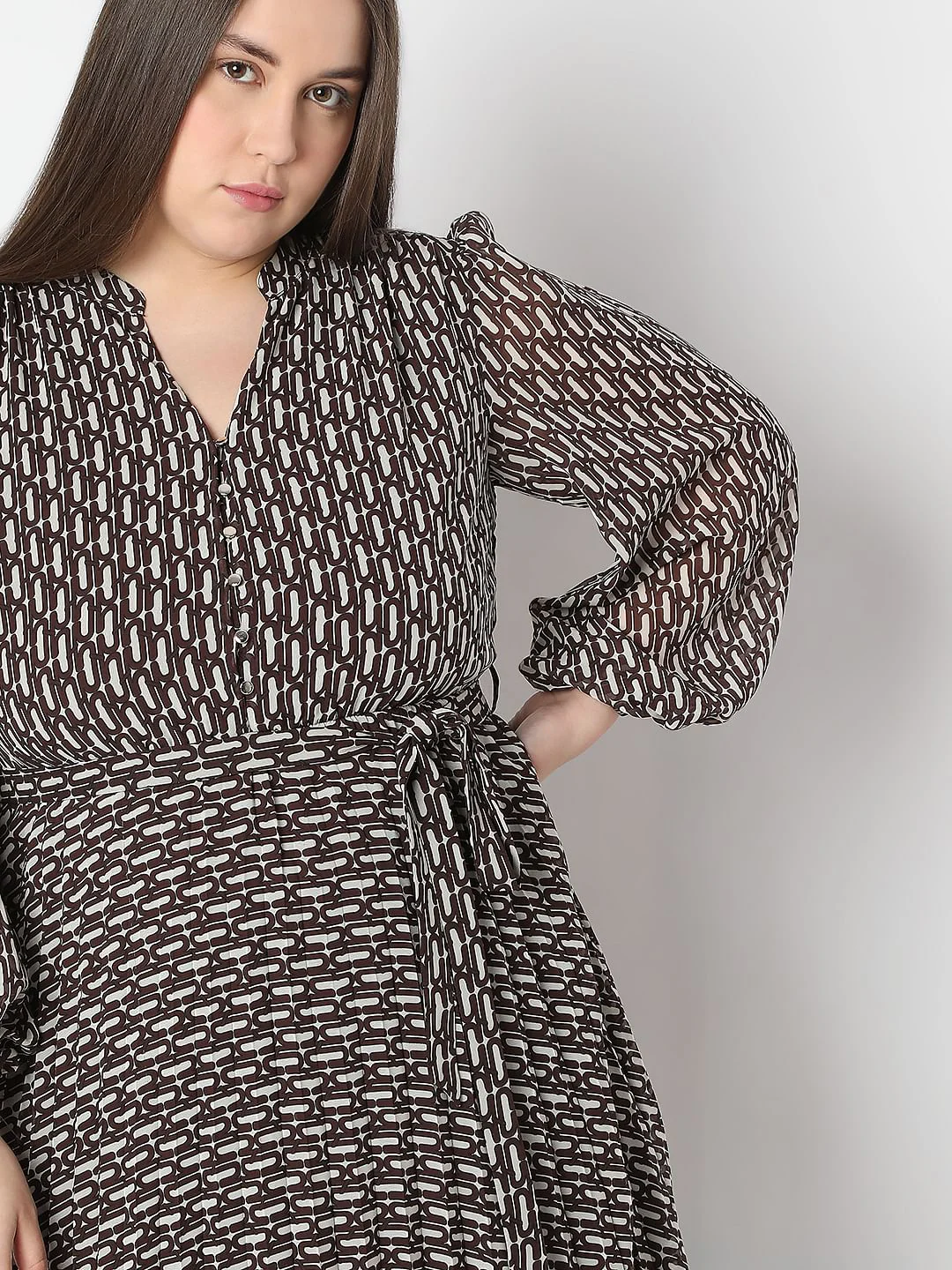 Curve Black Printed Midi Dress - Image 5