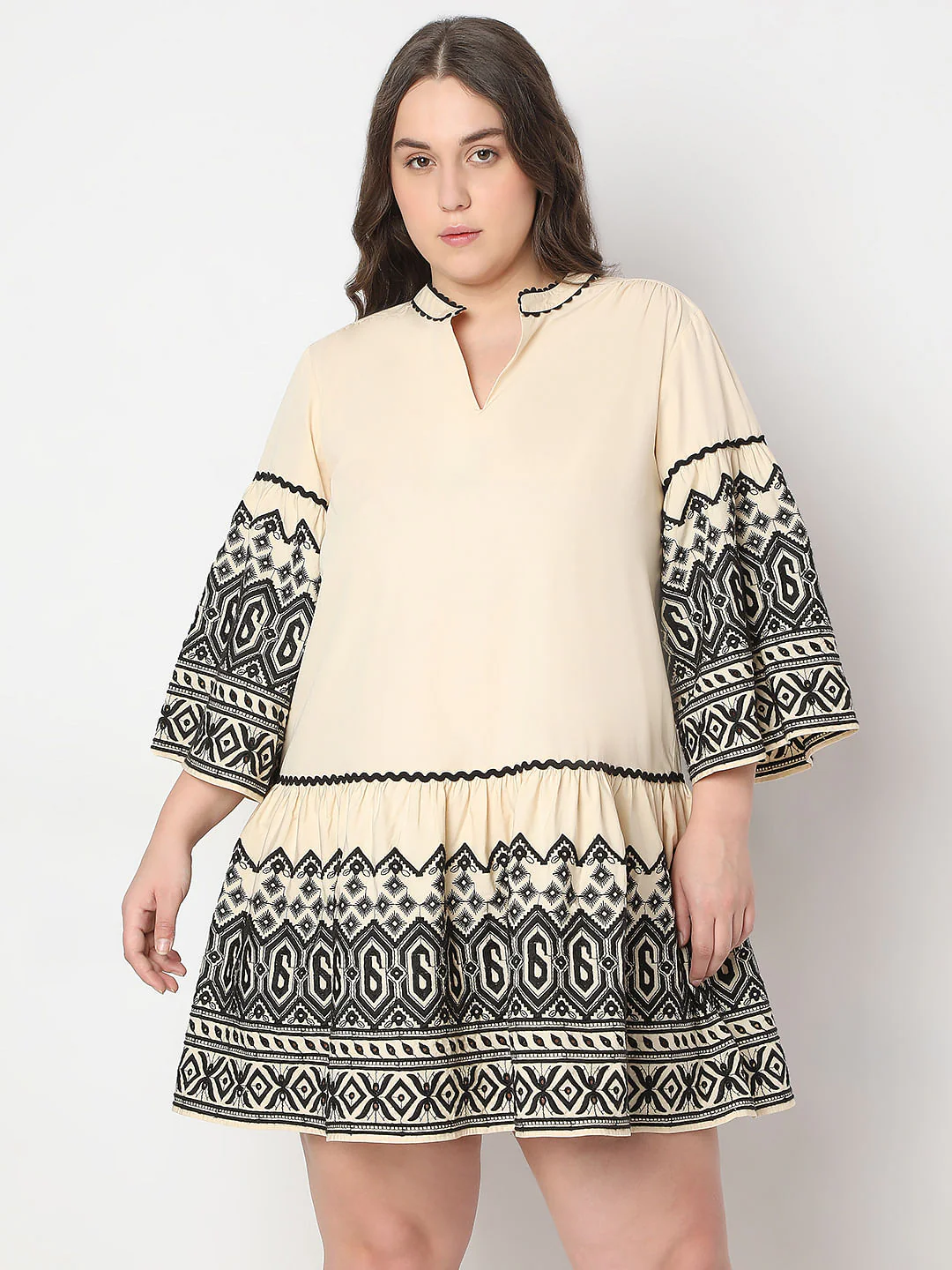 Curve Beige Printed Shift Dress - Image 2