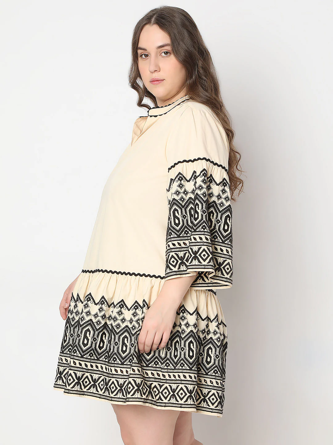 Curve Beige Printed Shift Dress - Image 3