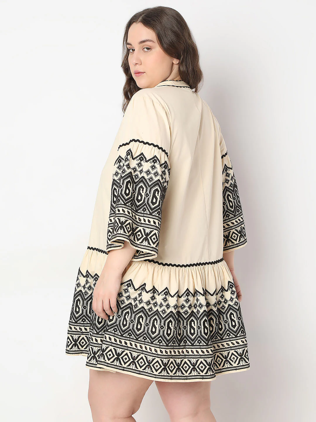 Curve Beige Printed Shift Dress - Image 4