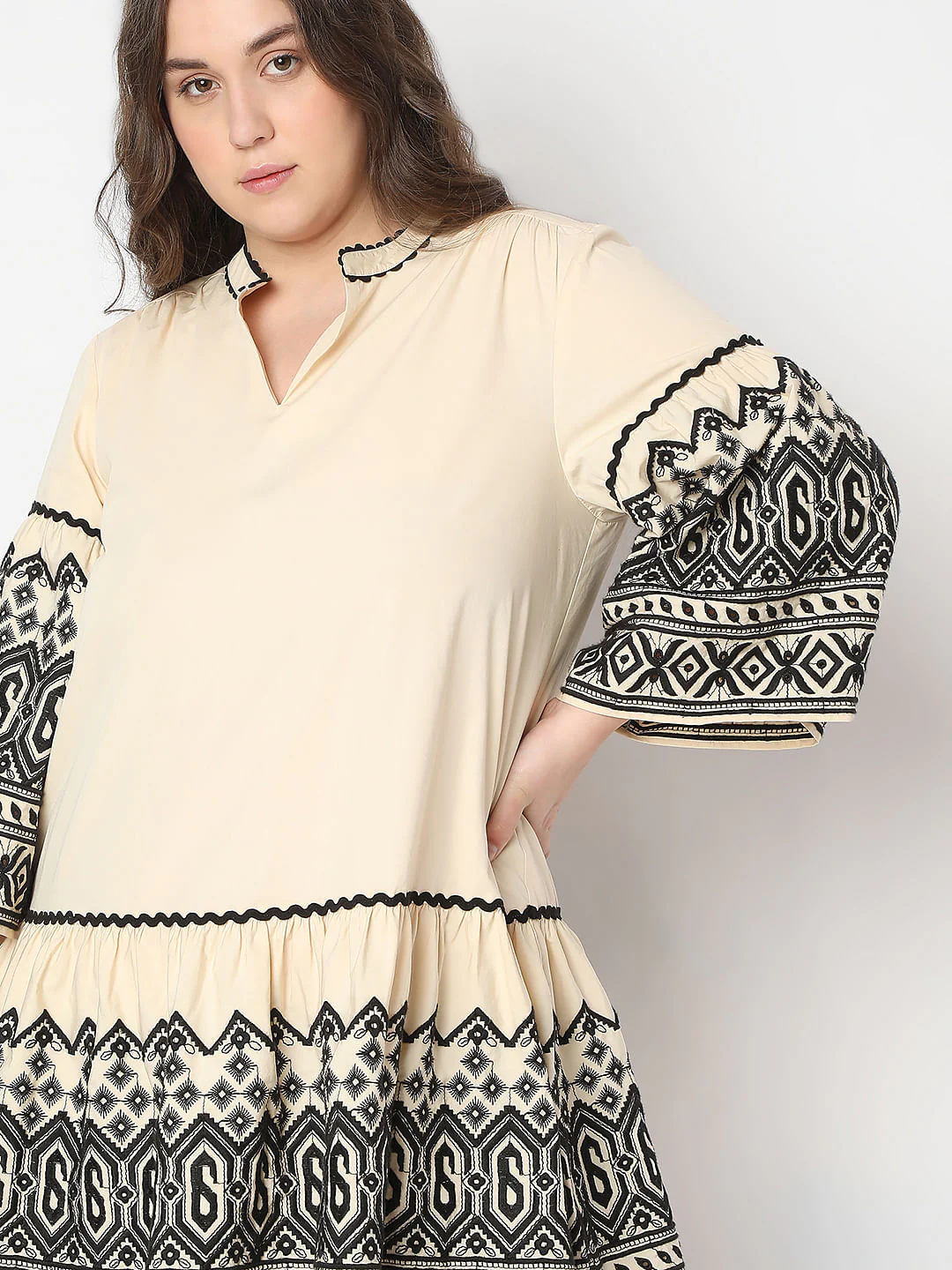 Curve Beige Printed Shift Dress - Image 6