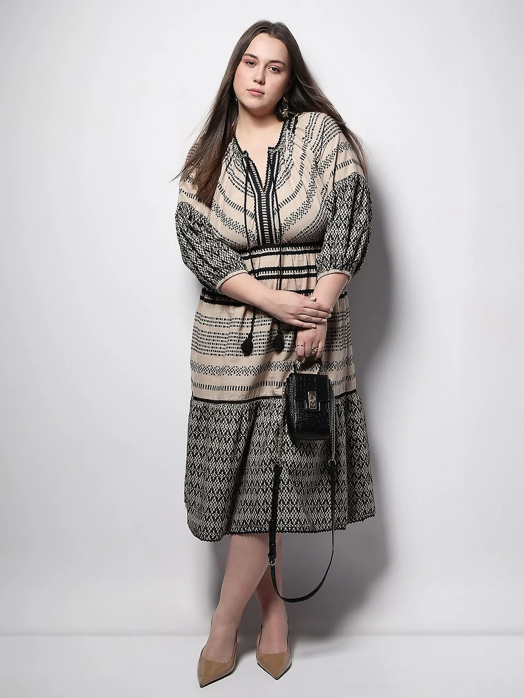 Curve Beige Printed Cotton Dress