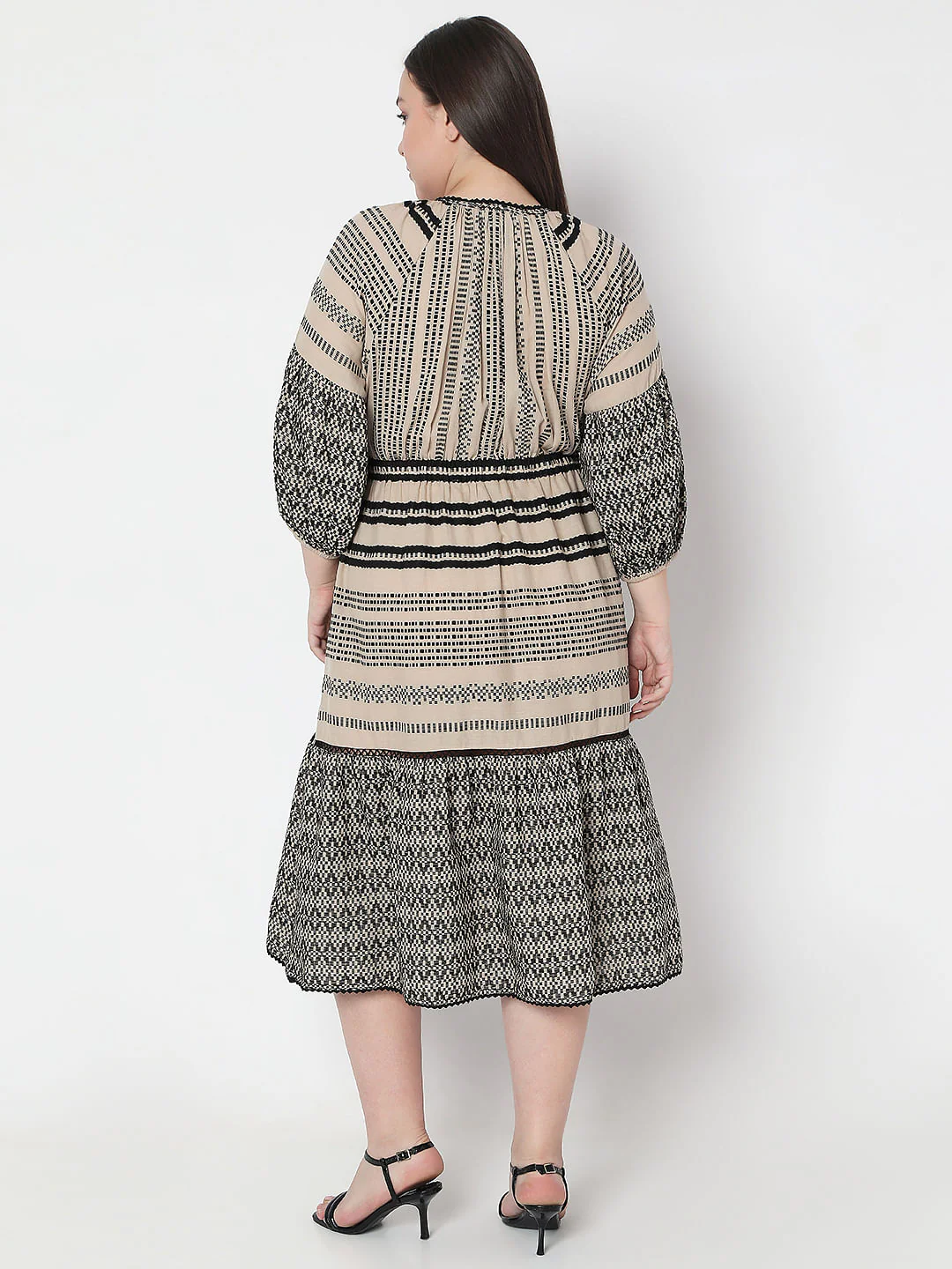 Curve Beige Printed Cotton Dress - Image 4