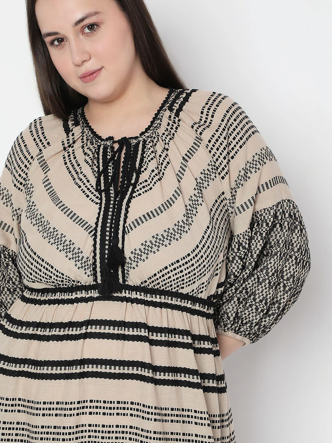 Curve Beige Printed Cotton Dress - Image 5