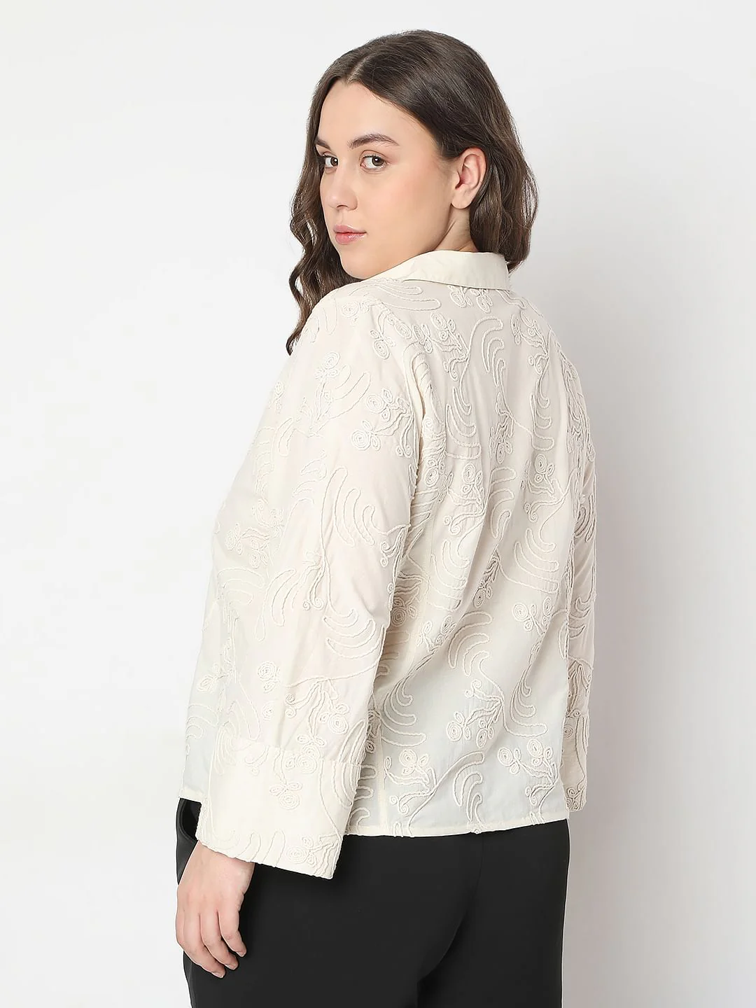 Curve Off-White Cording Detail Cotton Shirt - Image 4