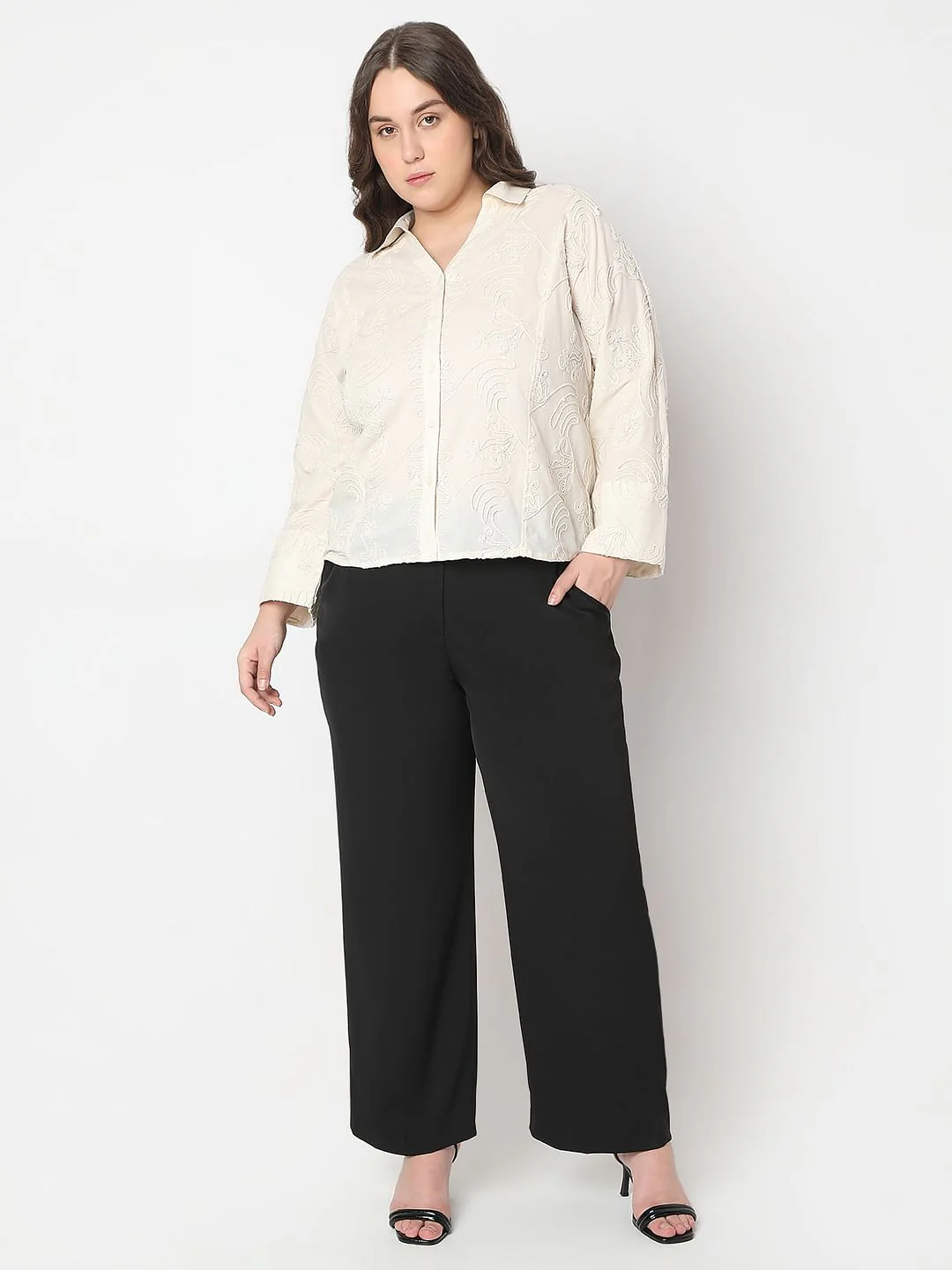 Curve Off-White Cording Detail Cotton Shirt - Image 5