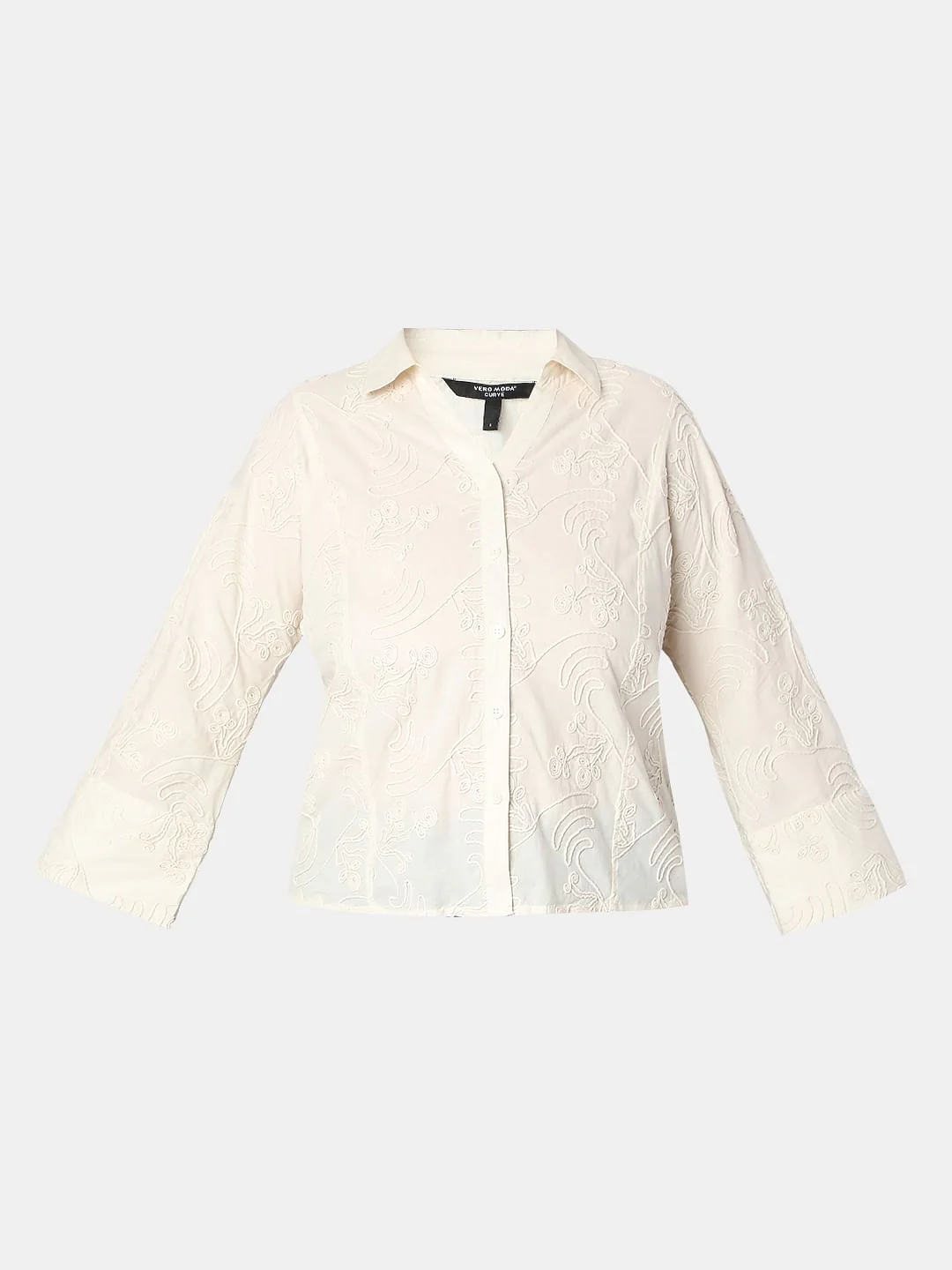 Curve Off-White Cording Detail Cotton Shirt - Image 7