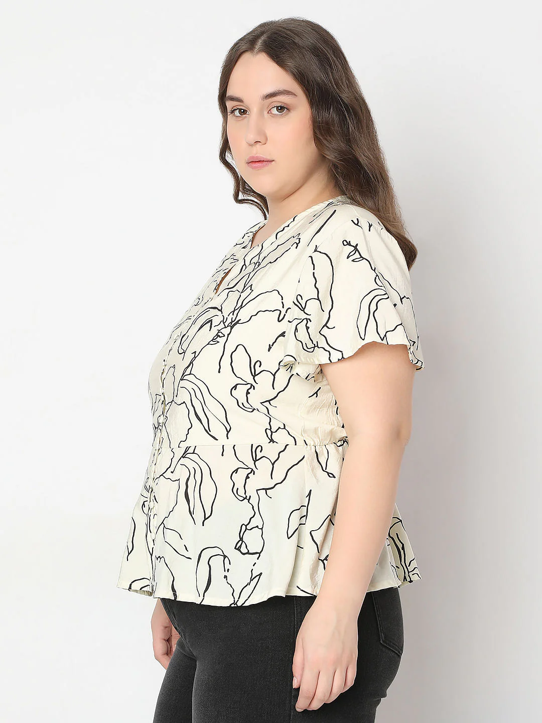 Curve Off-White Printed Peplum Top - Image 3