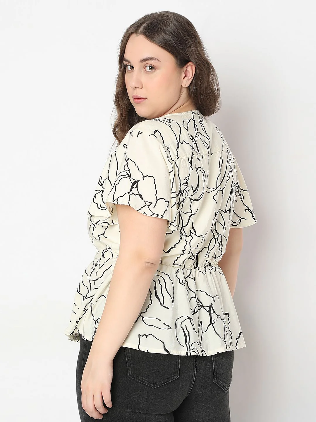 Curve Off-White Printed Peplum Top - Image 4