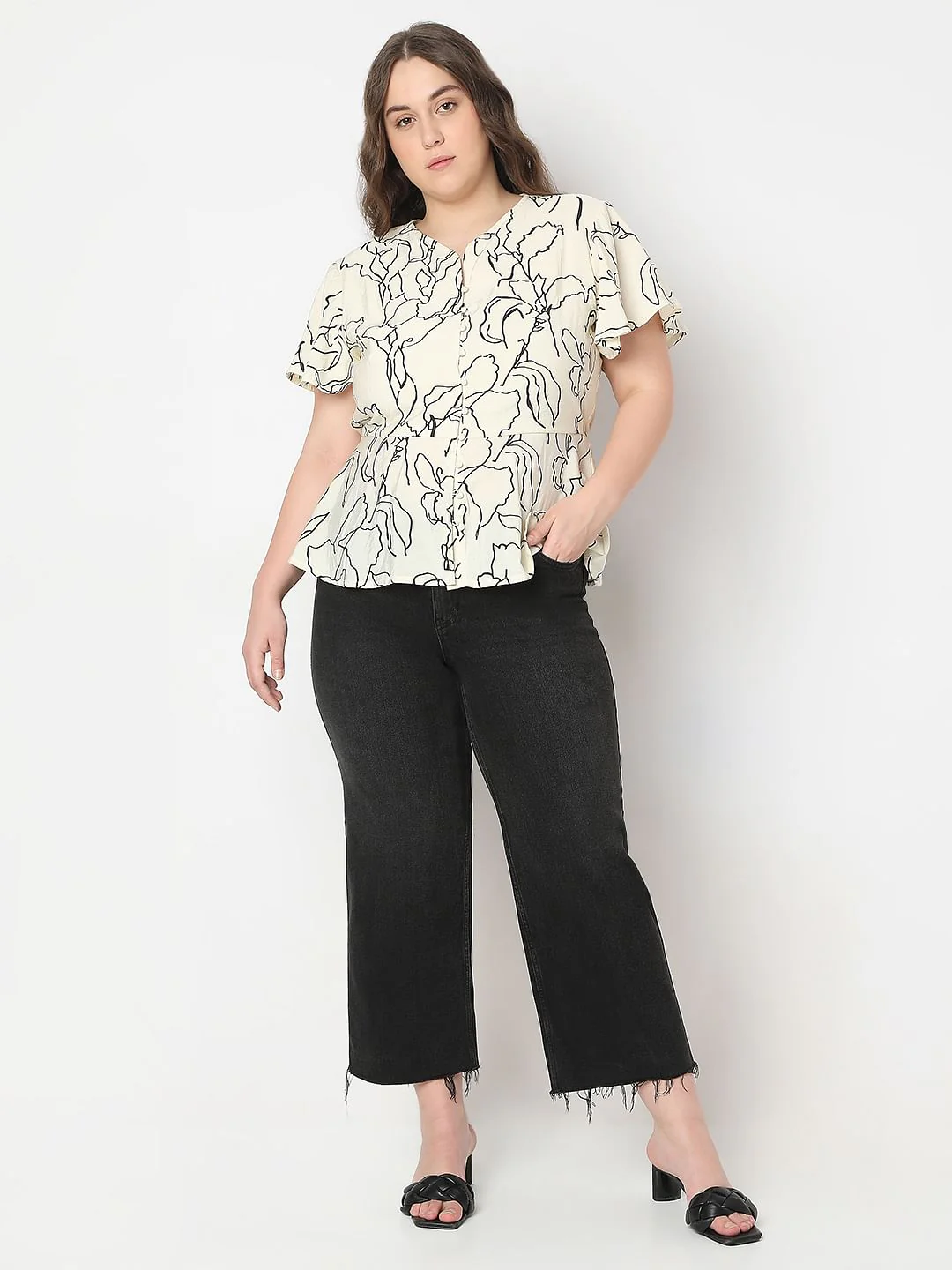Curve Off-White Printed Peplum Top - Image 5
