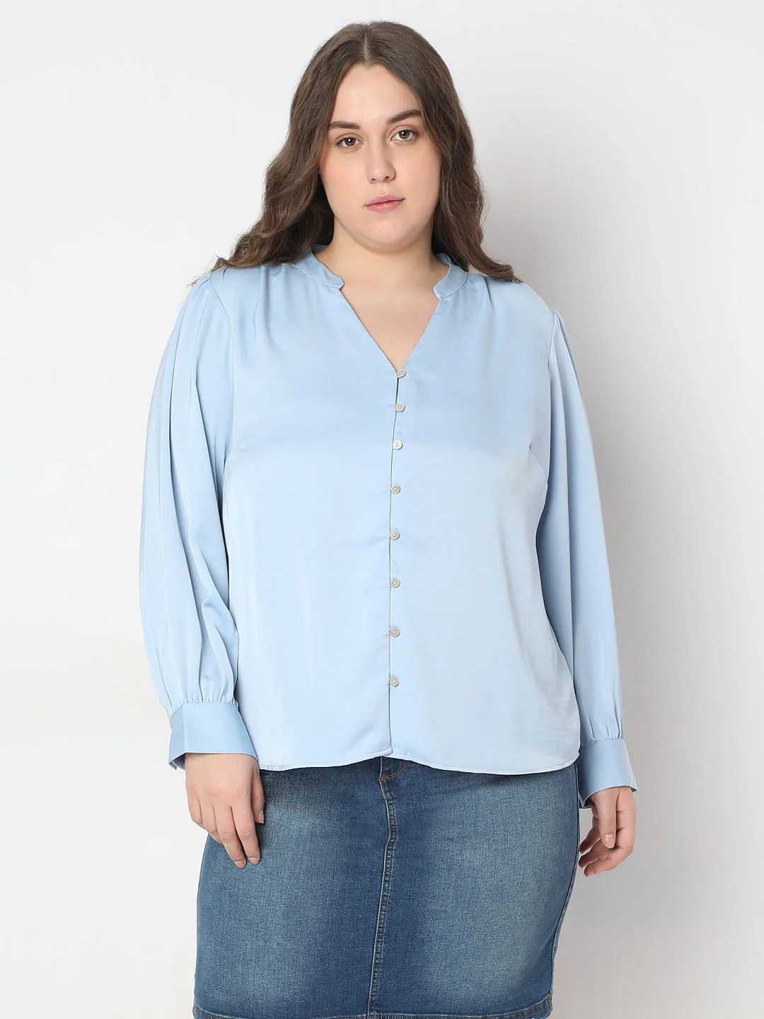 Curve Powder Blue V-Neck Top - Image 2