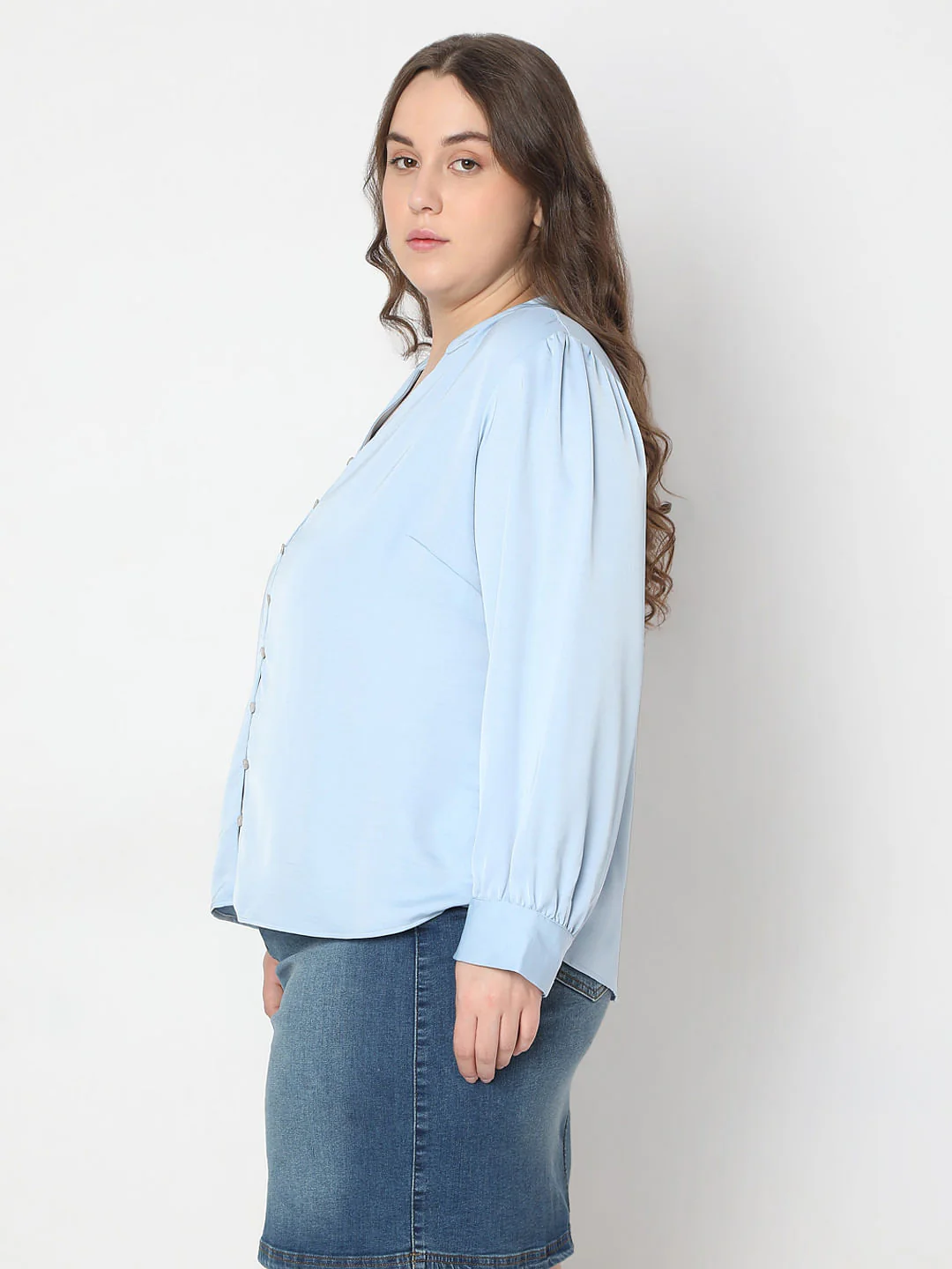 Curve Powder Blue V-Neck Top - Image 3