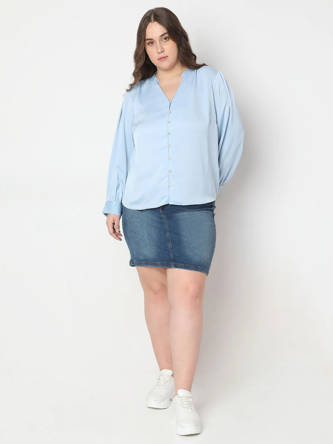 Curve Powder Blue V-Neck Top - Image 5