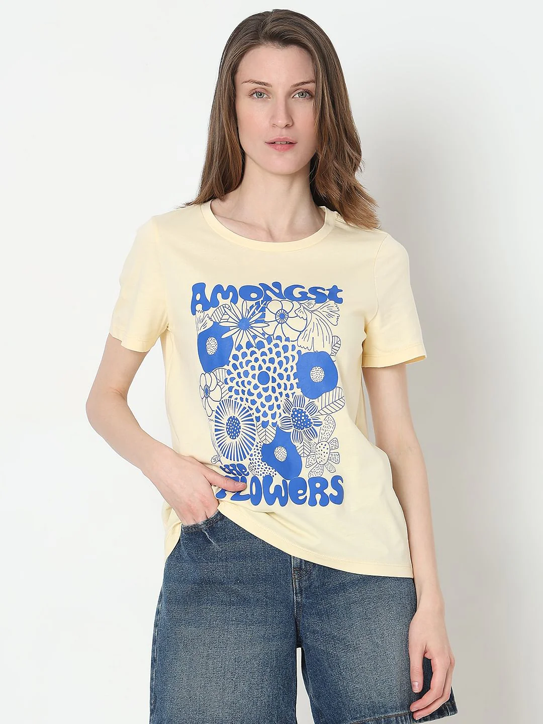 Yellow Graphic Print Cotton T-Shirt - Image 2