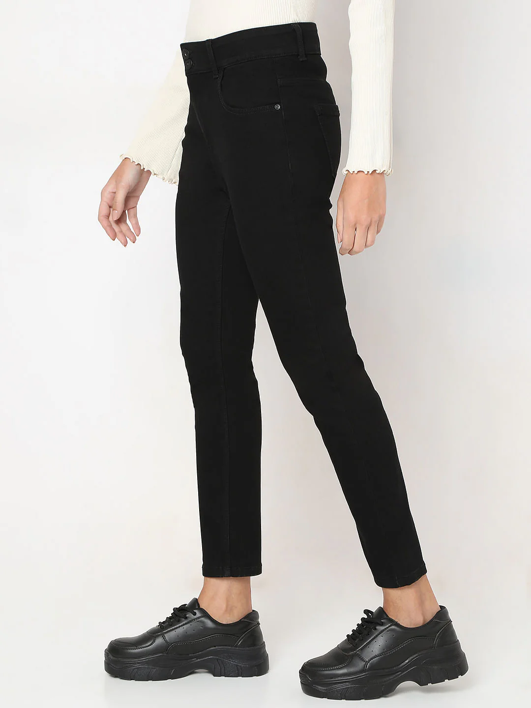 Black High Rise Skinny Fit Jeans - Image 3