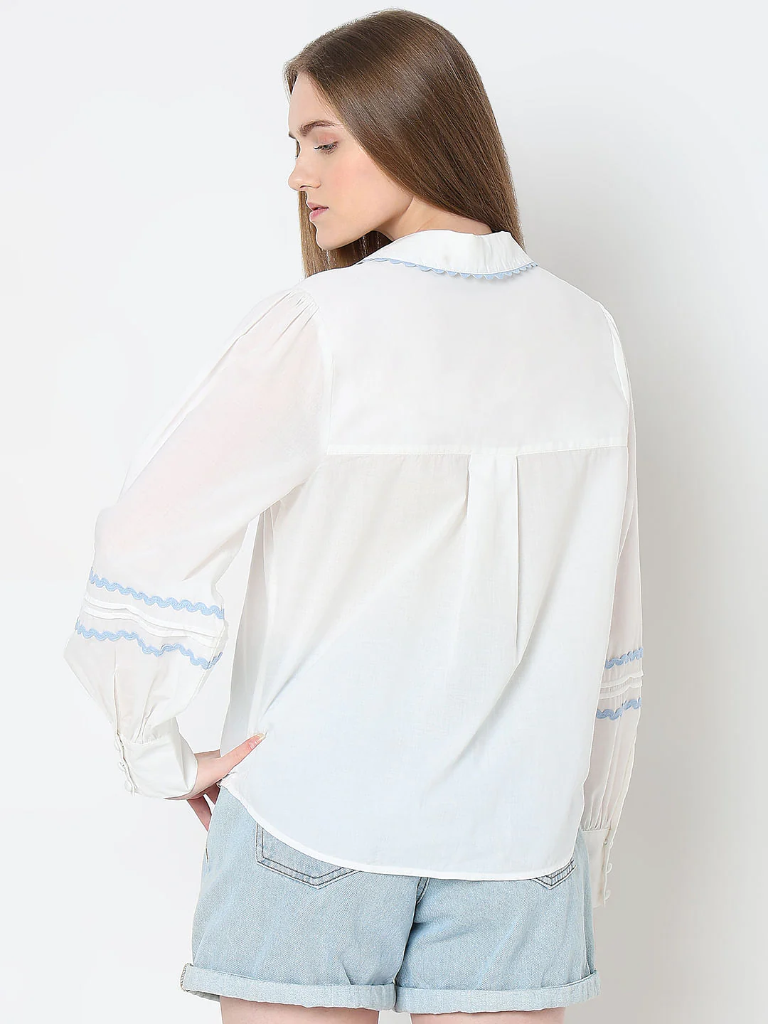 White Contrast Lace Cotton Shirt - Image 4