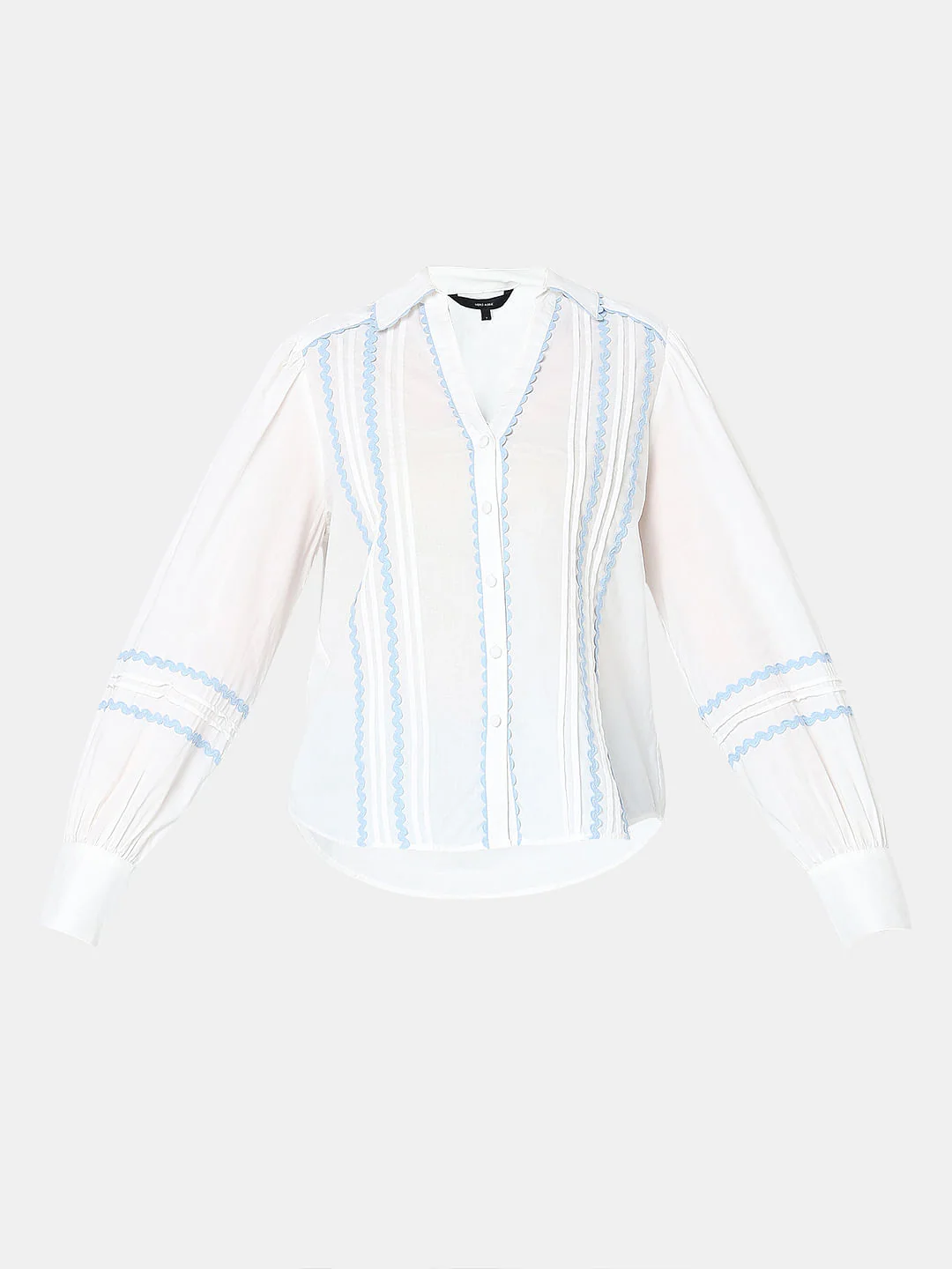 White Contrast Lace Cotton Shirt - Image 7