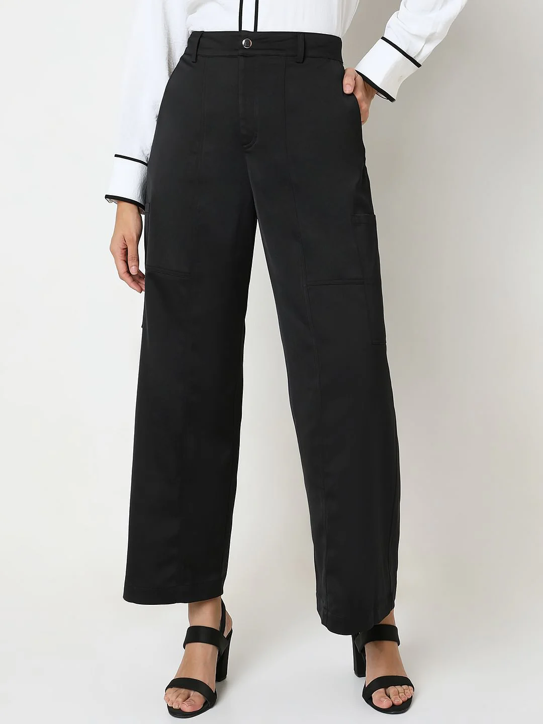 Black Straight Fit Cargo Pants - Image 2