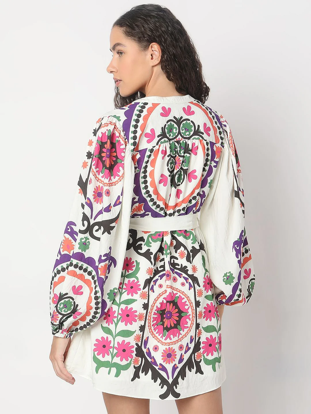 Beige Floral Print Short Dress - Image 4