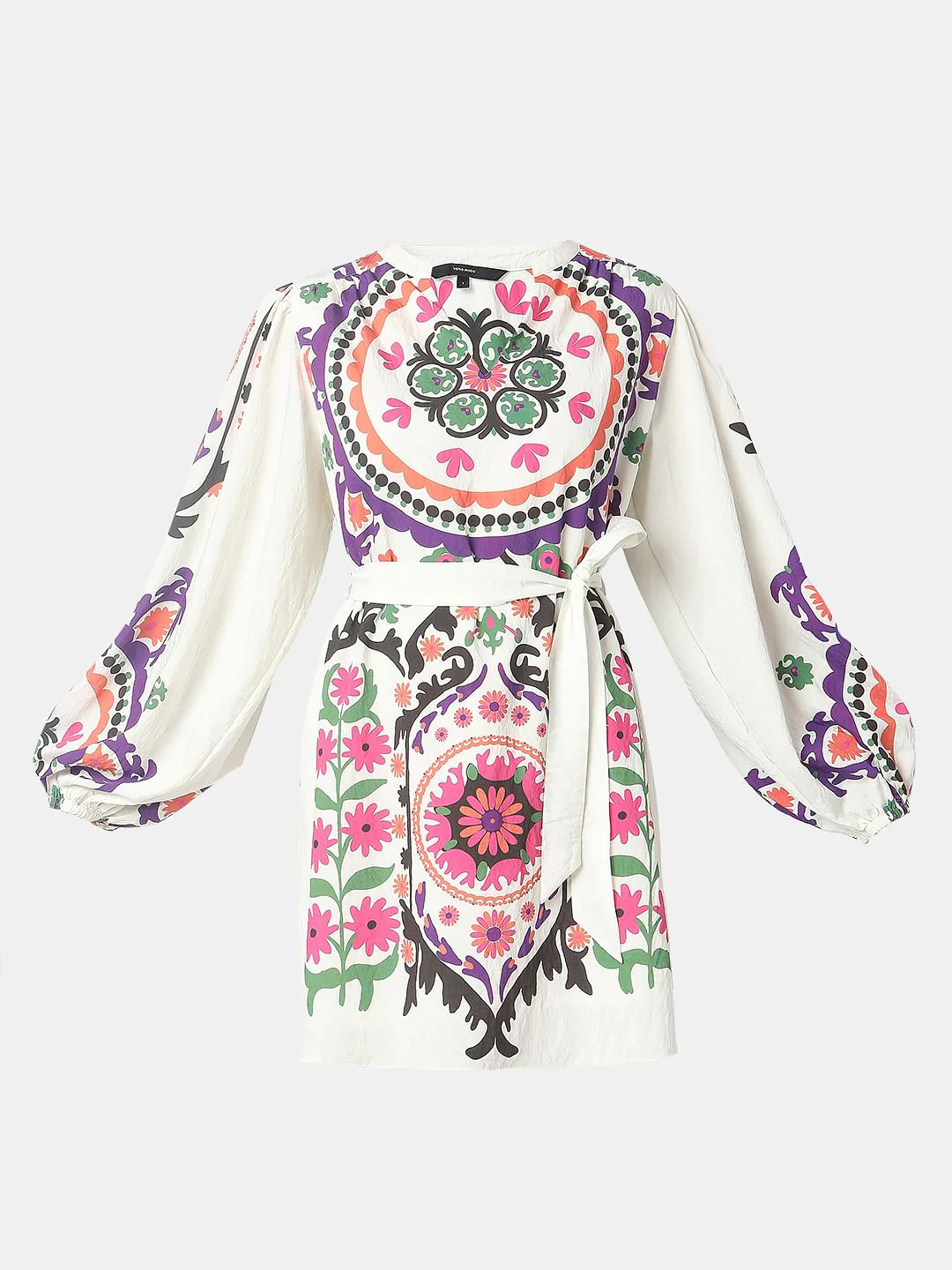 Beige Floral Print Short Dress - Image 7