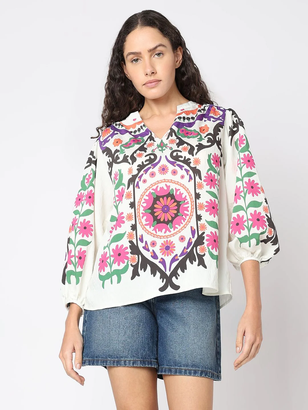 Beige Floral Print Top - Image 2