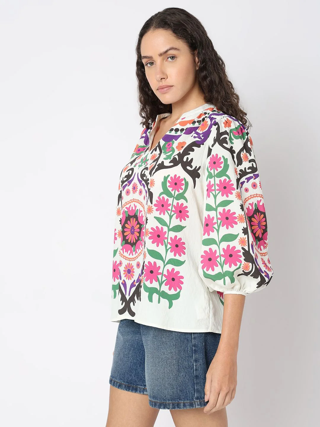 Beige Floral Print Top - Image 3