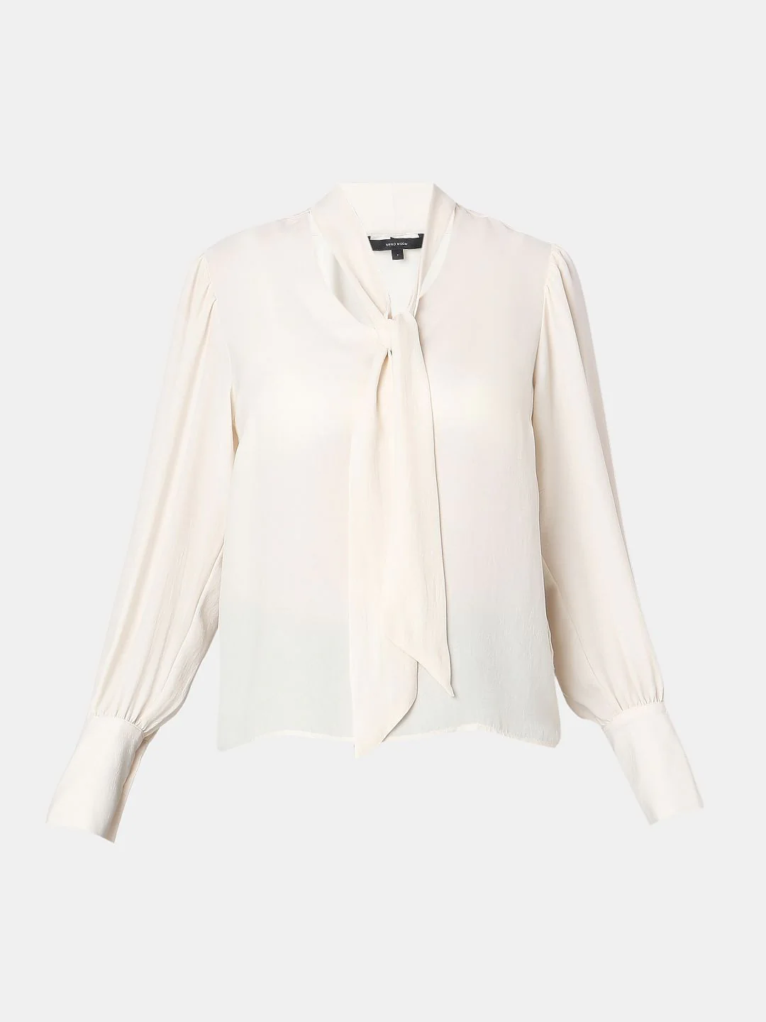 Beige Long Sleeve Bow Tie-Up Top - Image 7