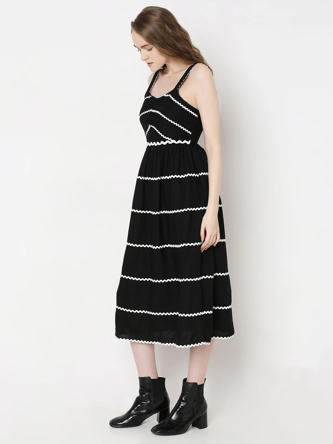 Black Embroidered Midi Dress - Image 3