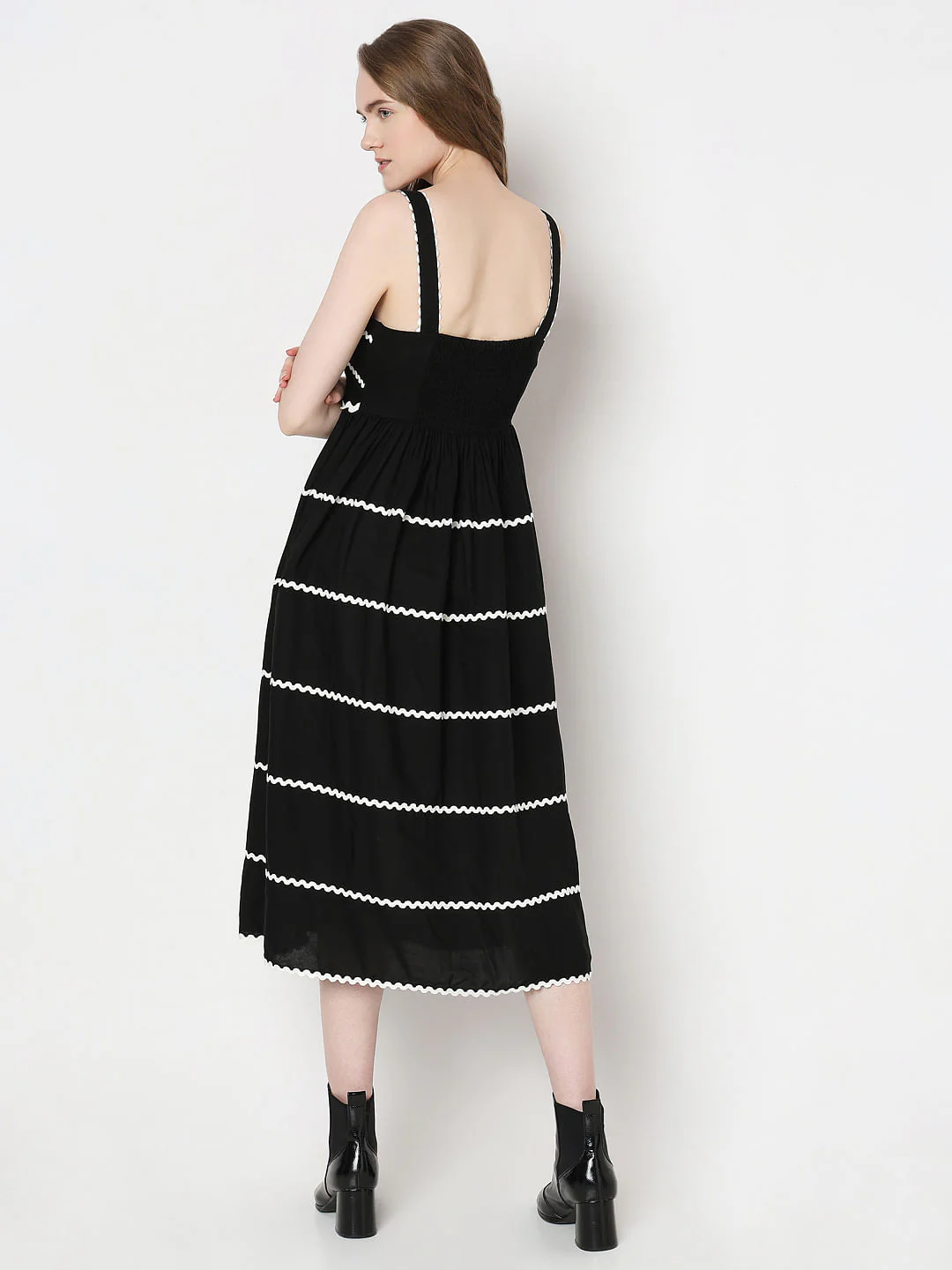 Black Embroidered Midi Dress - Image 4