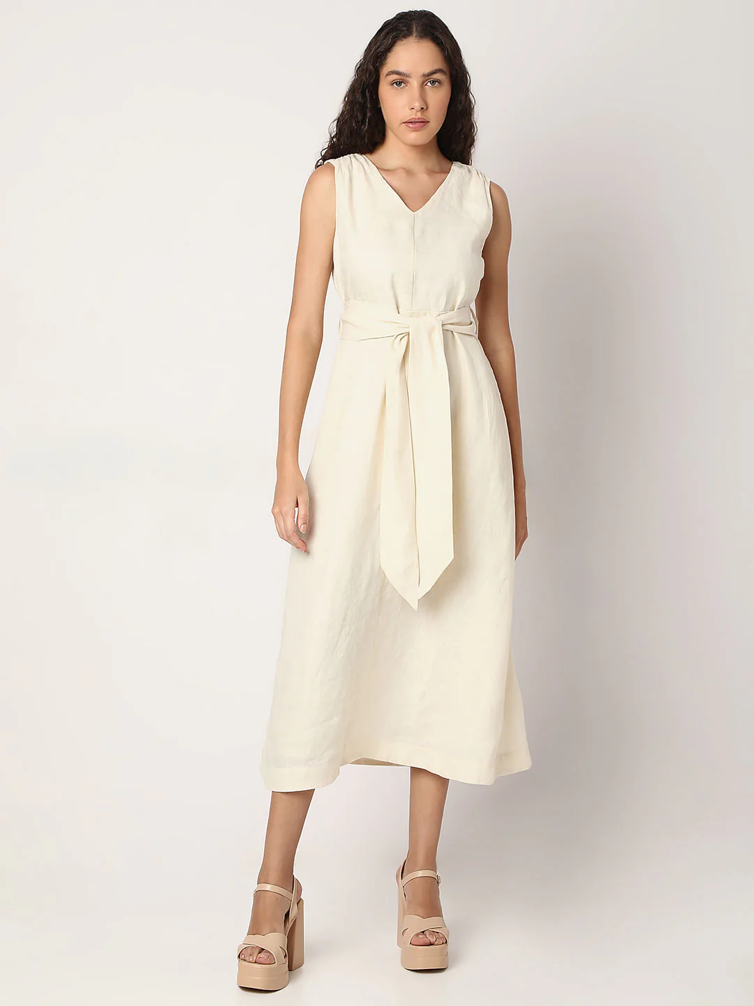 Off-White Linen Midi Dress - Image 2