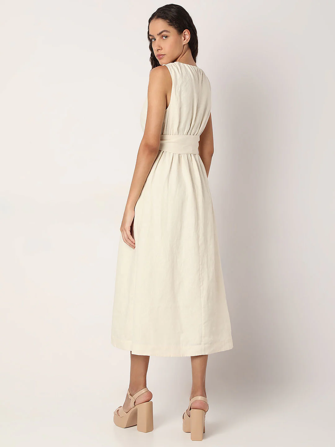 Off-White Linen Midi Dress - Image 4