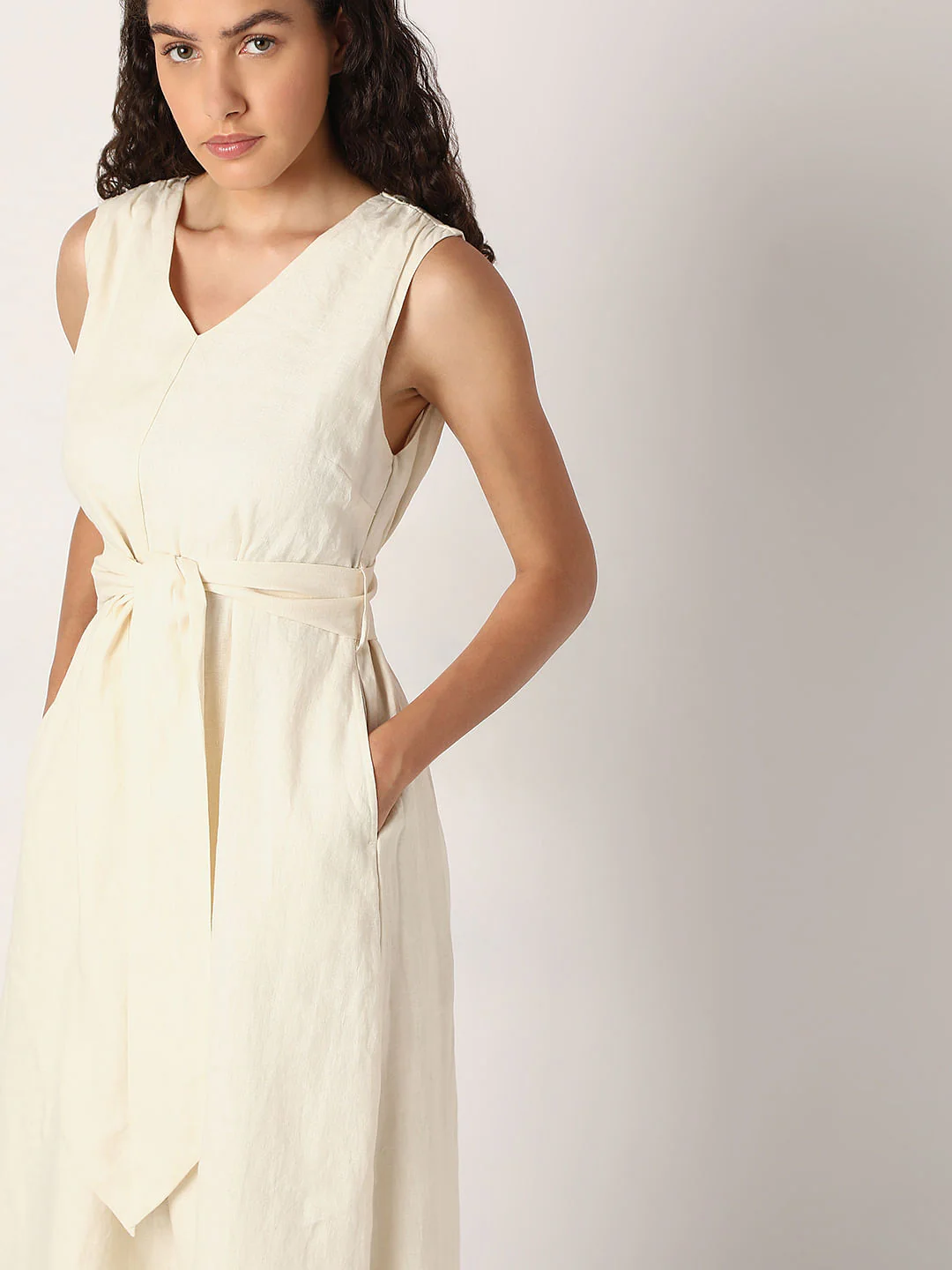 Off-White Linen Midi Dress - Image 5