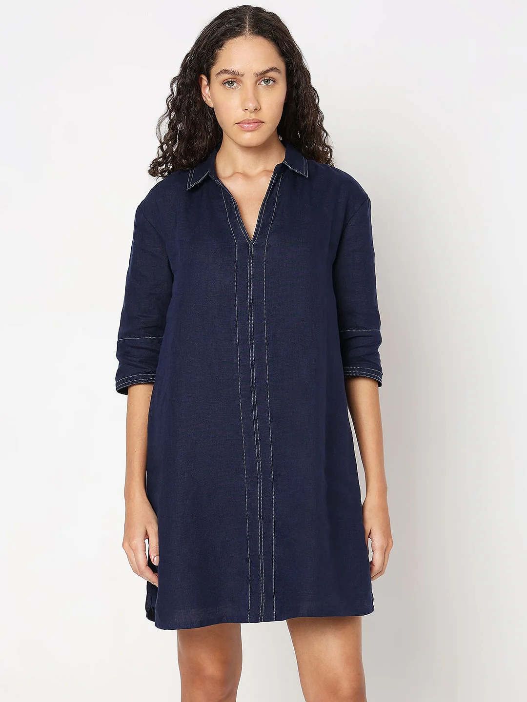 Blue V-Neck Shift Dress - Image 2