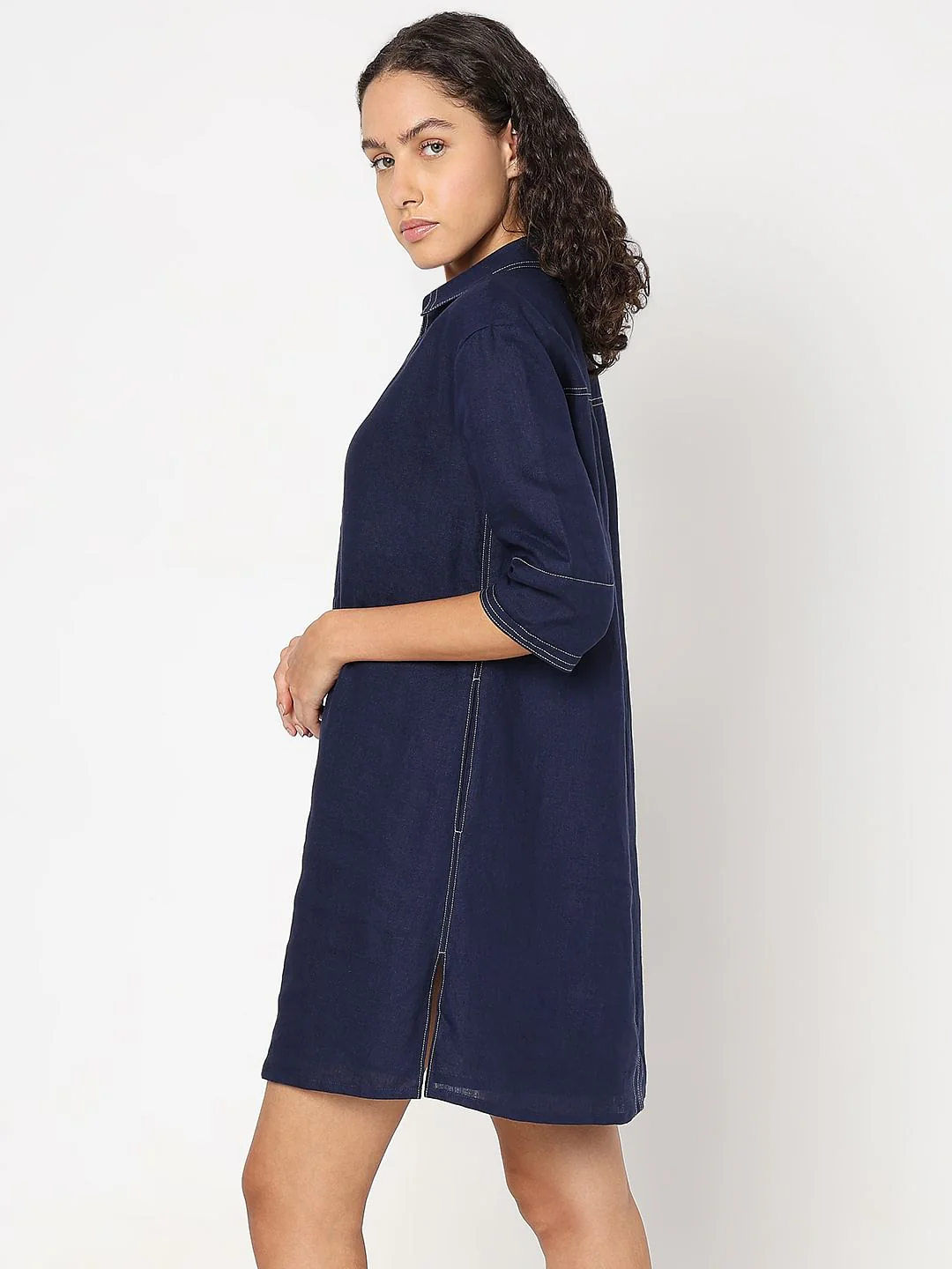 Blue V-Neck Shift Dress - Image 3