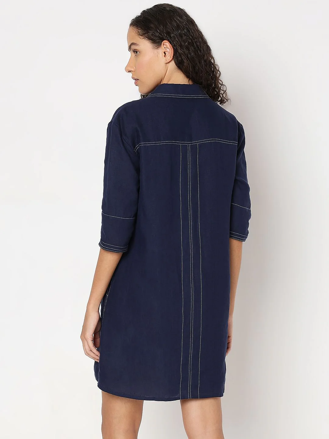 Blue V-Neck Shift Dress - Image 4