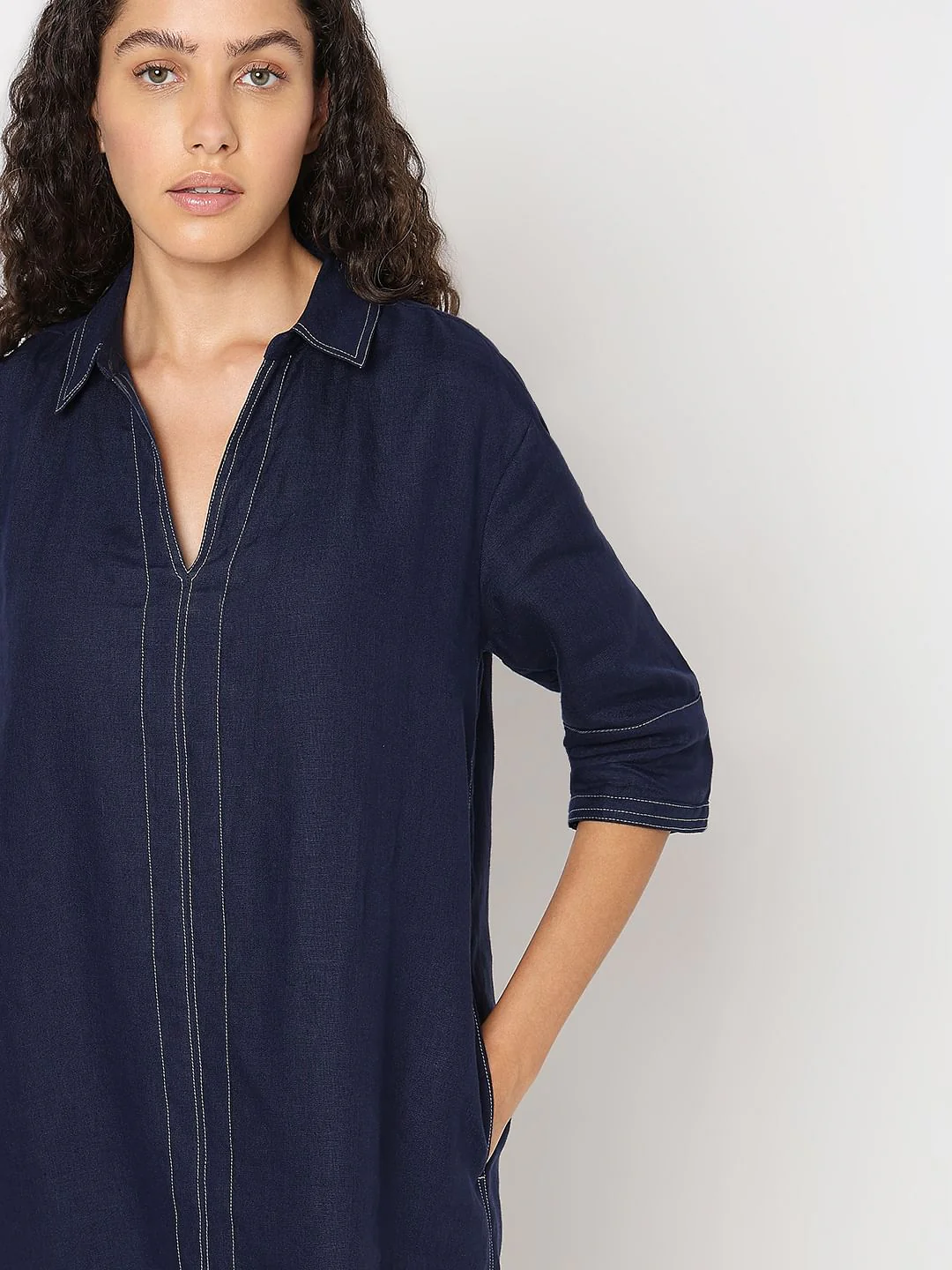 Blue V-Neck Shift Dress - Image 6